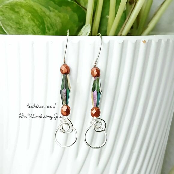 Boho Chic Beaded Dangle Earrings, Faceted Glass Jewelry, Artisan 1.5" - Picture 2 of 5